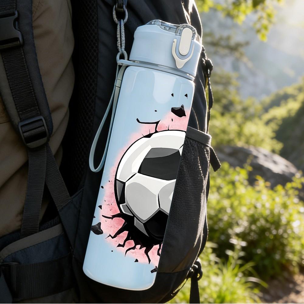 1PC Soccer Ball Break Wall Sport Print 750ml Color Plastic Sports Water Bottle Leakproof Flip Straw Lid Suitable for Sports Office Home Use