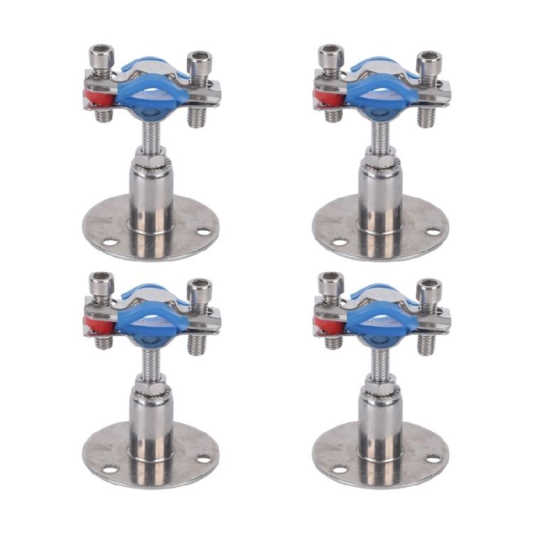 Round Base Pipe Support Bracket 4 Pack with Height Adjustment, Rubber Lined Grip and Stainless Hardware for Repairs