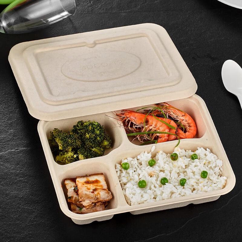 

Bai Chu Fang 4-Compartment Biodegradable Disposable Meal Boxes with Lids