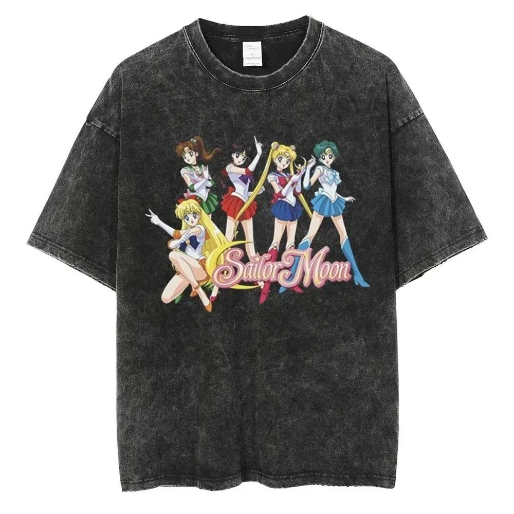 Sailor Moon Washed Cotton T-Shirt Unisex Graphic Print Tees S разноцветный