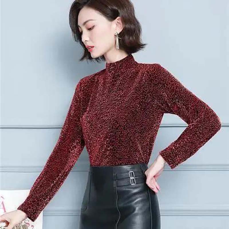 Women's Spring and Autumn Loose Bottoming Shirt Half Turtleneck Long Sleeve All-match Top