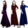 2025 Gold Velvet Long Slim Dress with Long Sleeves - Plus Size Women's Spring/Autumn Fashion