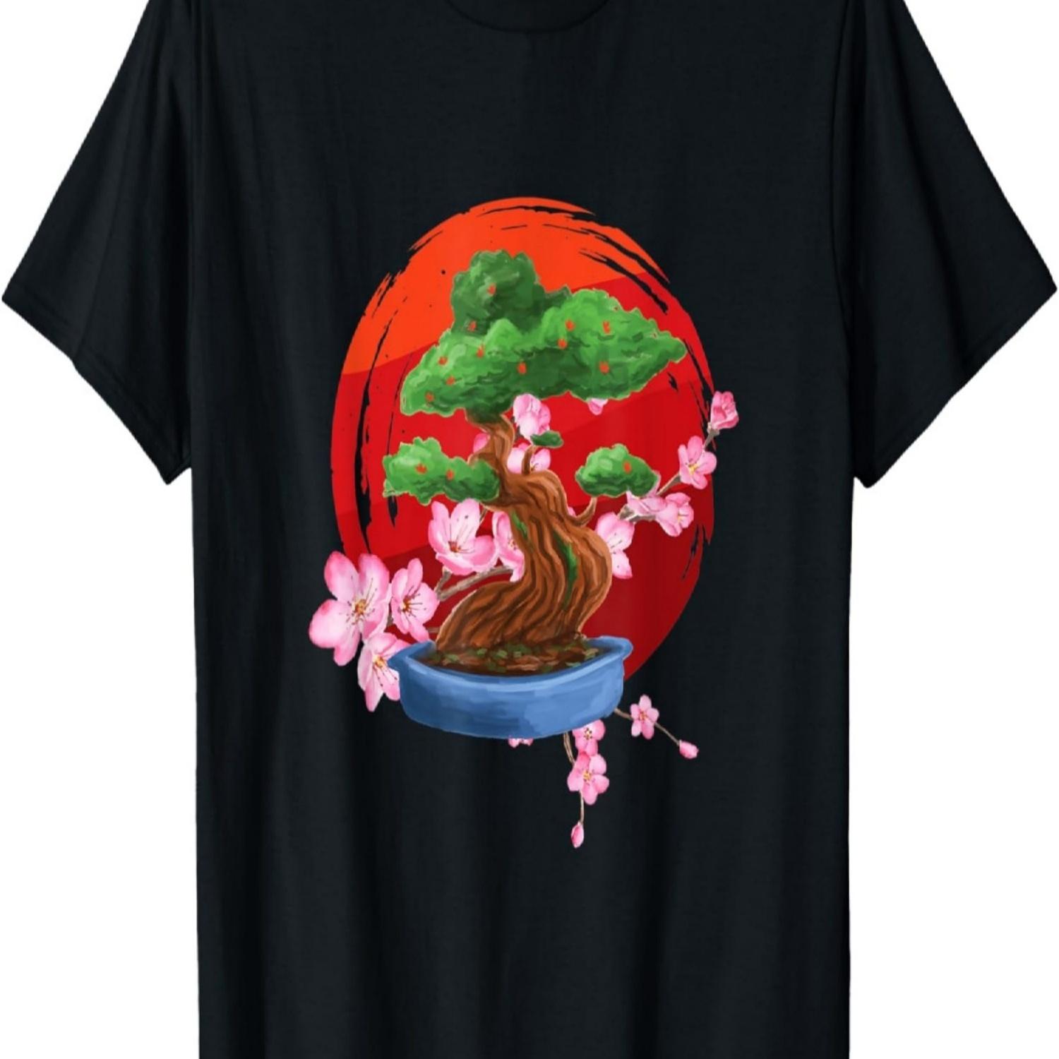 Japan Zen Circle Cherry Blossom Bonsai Tree  T-Shirt S чёрный