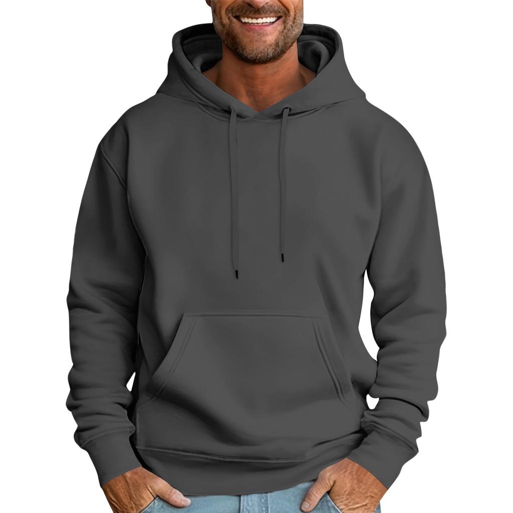 Men's Casual Loose Sweatshirt Solid Color Drawstring Large Pocket Hoodie Sports Sweatshirt