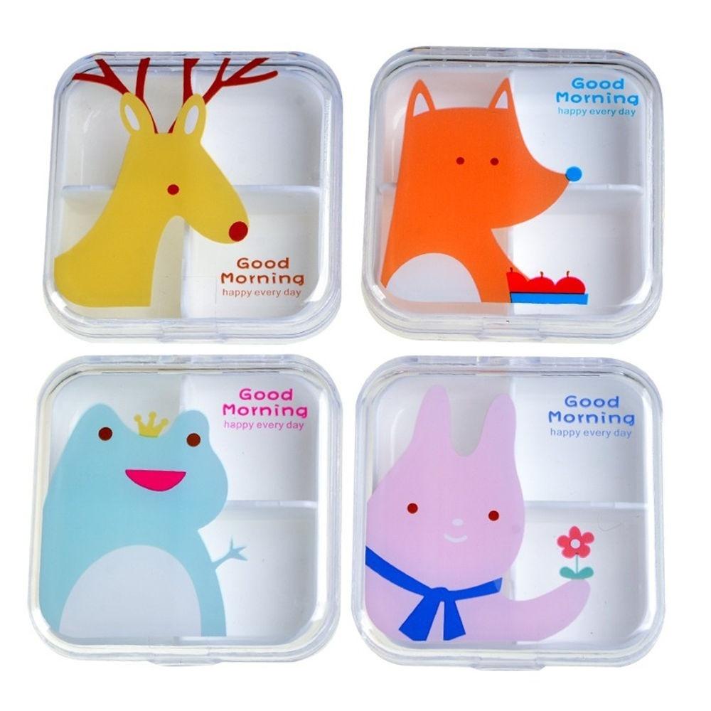 Moisture-proof Creative Cartoon Animal Pattern Cute 4 Compartment Pill Storage Case Medicine Drug Bo