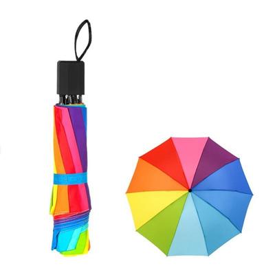 Regenbogen-Regenschirm, dreifach faltbar, langer Griff, automatisch, windabweisend, faltbar, gerader Regenschirm