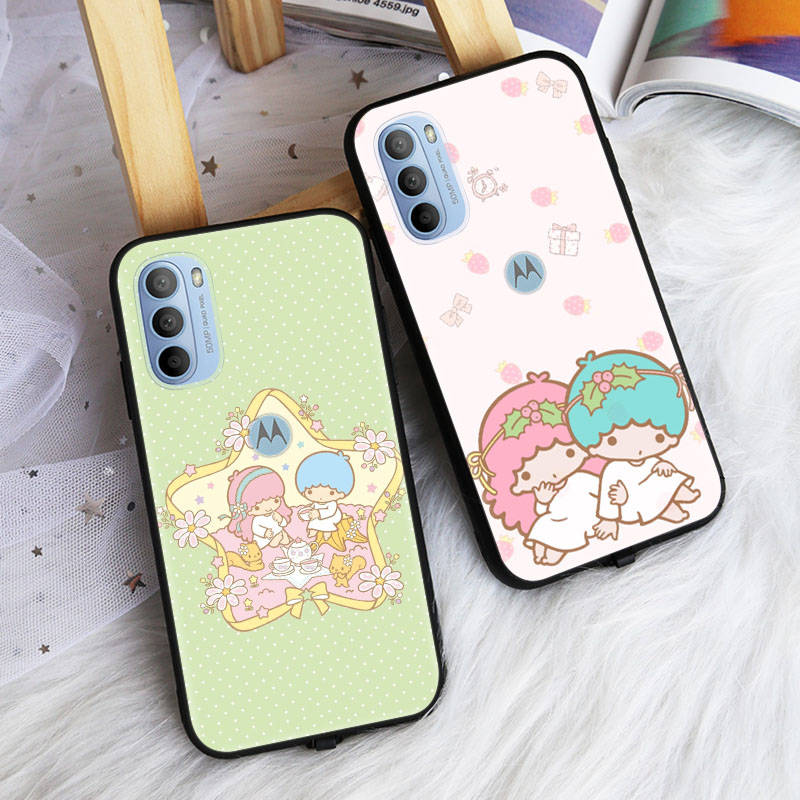 AH32 Cute Little Twin Stars Black Case for Samsung Note 20 Lite S24 Ultra S23 S22 A05 A06 A11 A71 A15 A16 A13 A24 A25 A33 A52 A53 M55 M35 Sofe Cover