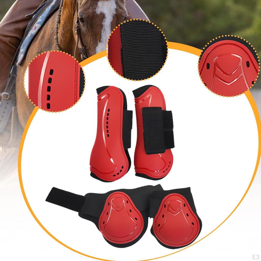 4 Adjustable Horse Tendon Protectors for Show Jumping, Horseback Riding, Comfortable Open Front