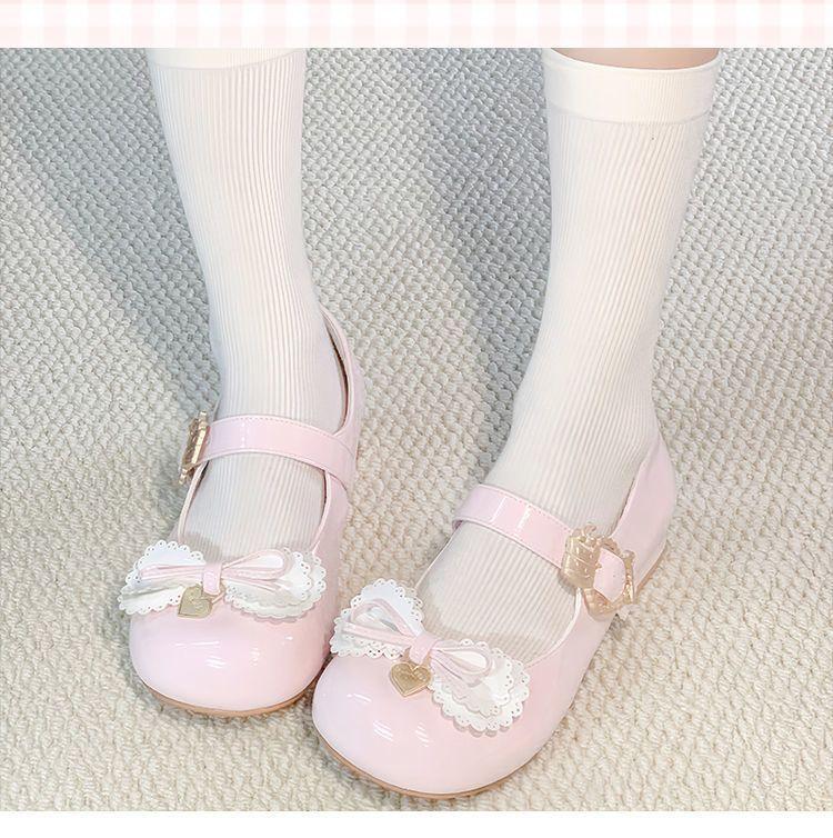 

Туфли маленькие кожаные туфли с бантом милые на низком каблуке одинарные туфли 40 розовый