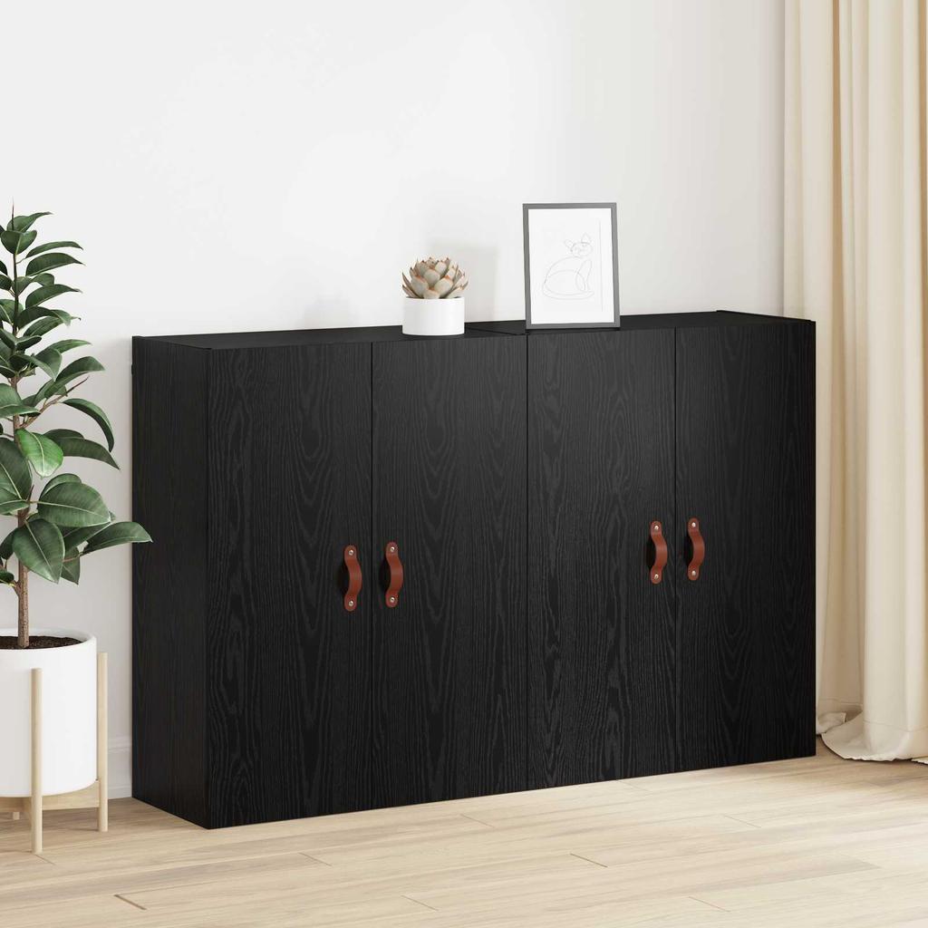 Wall Cabinet Set 2 Pcs Black Oak Effect 69.5 X 34 X 90 Cm