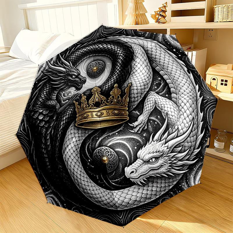 Yin-yang Dragons Moon Umbrella 8-Frame for Travel, camping, Casual Lightweight Portable Umbrella, Essential for every family Holidays Gift