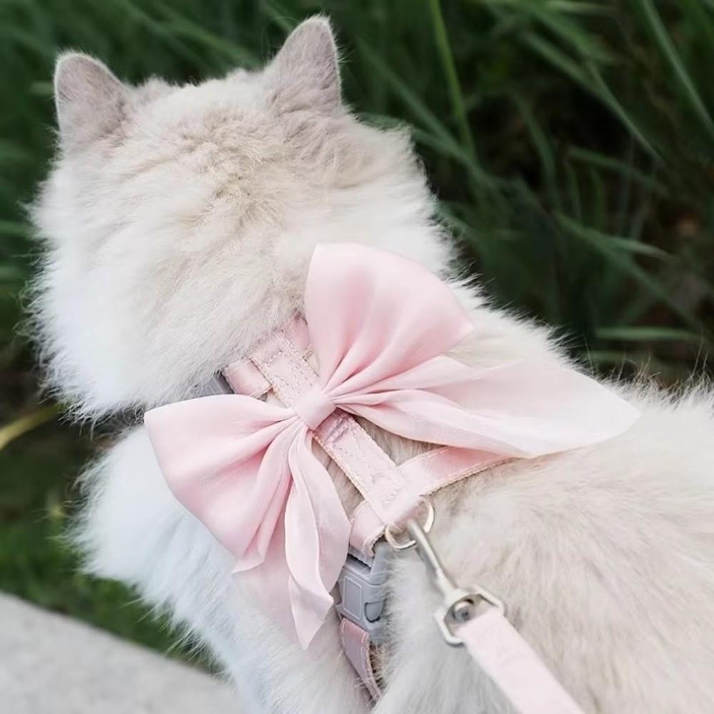 Cute Adjustable Bowknot Cat Harness Leash Escape Proof Shiny Bowknot Cat Leash Traction Rope Pet Decoration