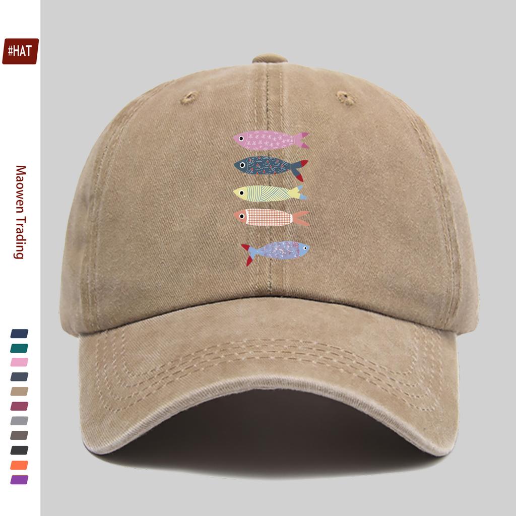 Pc Colorful Cartoon Fish Print Baseball Cap Lightweight SpringSummer Casual Fishing Design Sun Hat Multiple Colors Available