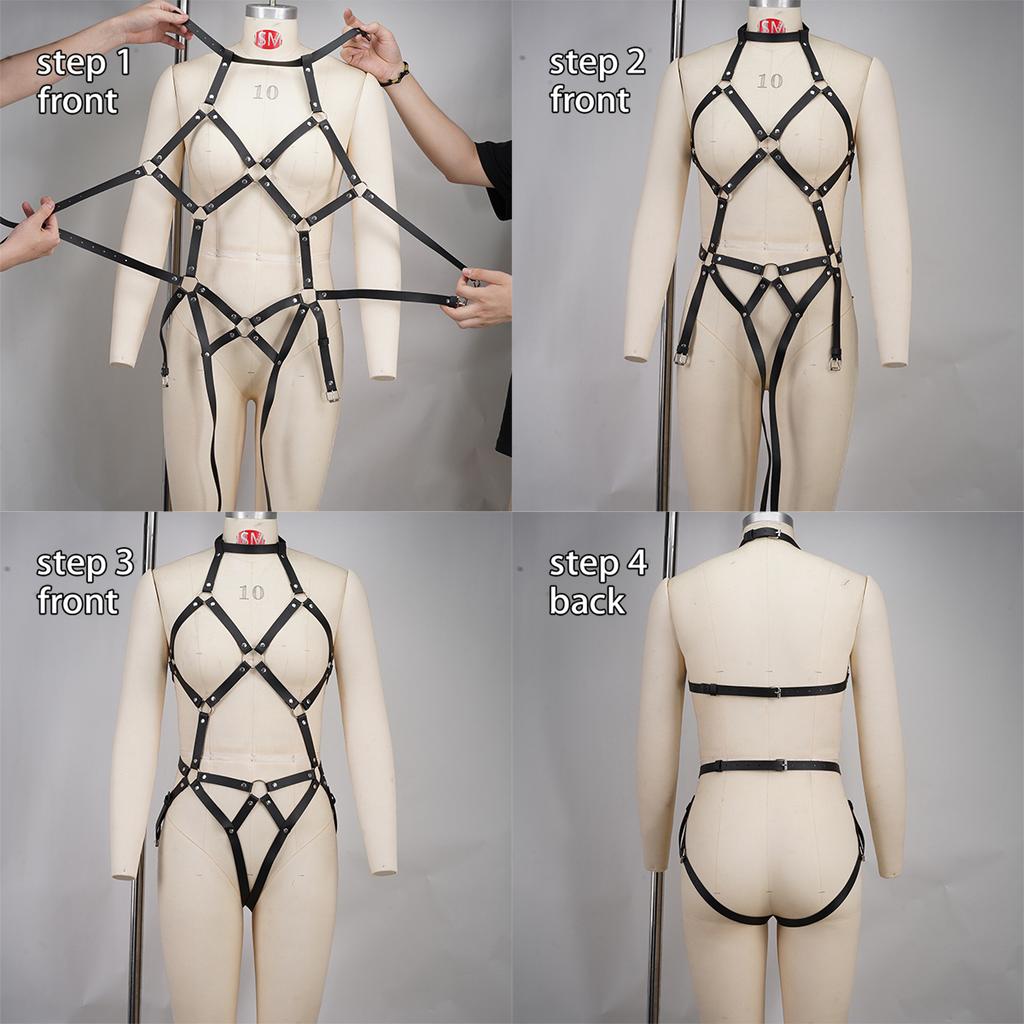 Women's PU Leather Body Harness Set - Adjustable Cage Bra , Erotic Lingerie for Parties sex toys for woman bdsm lingerie