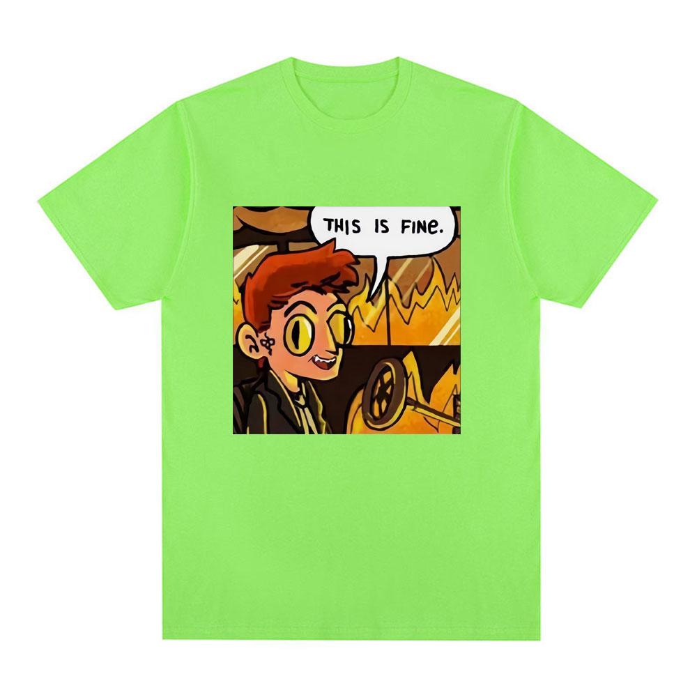 

Good Omens This Is Fine Crowley Graphic T Shirt Men Fashion Vintage T Shirts Summer 100% Cotton Casual Cozy T-shirts Streetwears 4XL