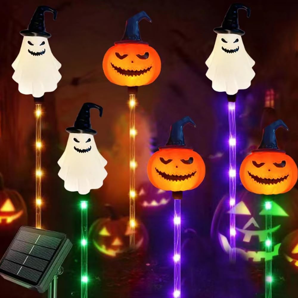 Solar Garden Halloween Ghost Set of Solar Automatic Warm Perfect for Indoor and Outdoor Creates Ambience Lights, Decorations, 5, Powered, On/Off,