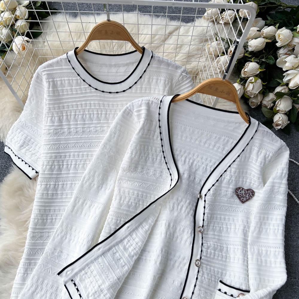 Autumn And Winter Small Fragrant Wind Knitted Dress Weight Work Beaded Single-Breasted Shawl Jacket Two-Piece Set