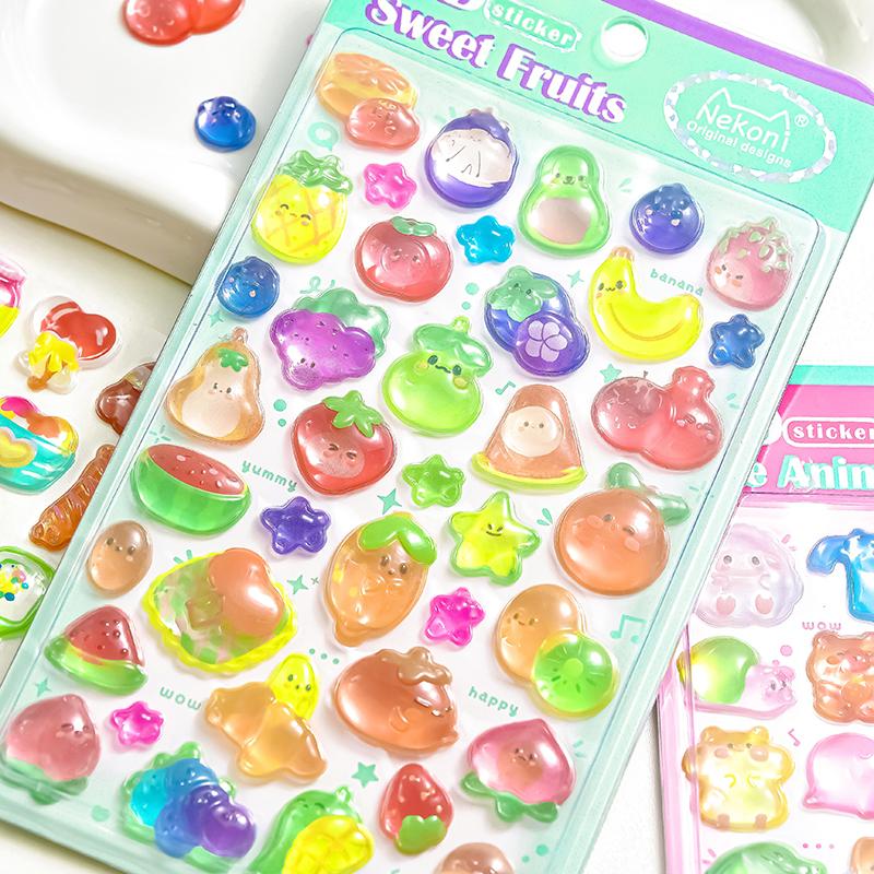 Korean NEKONI Creative Food Fruits Cartoon 3D Relief Stickers Scrapbooking Diy Journal Cute School Office Stationery Sticker