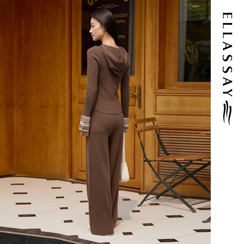 ELLASSAY Women's 100% Merino Wool Jacquard Straight-Leg Casual Pants