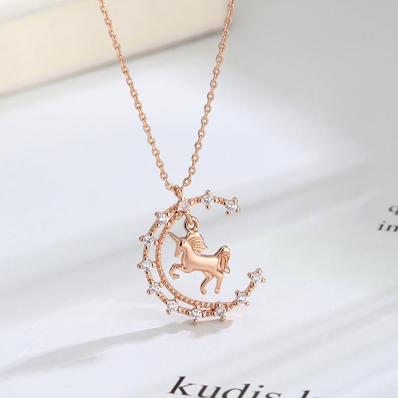 Trendy Unicorn and Moon Clavicle Necklace - European and American Style for Women