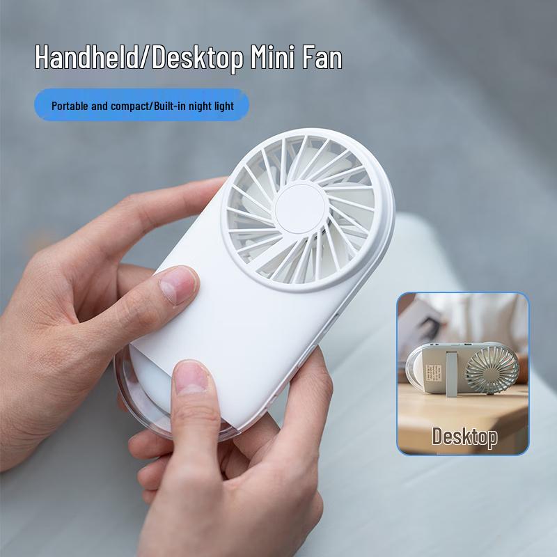 USB Rechargeable Mini Desk & Handheld Fan with Night Light