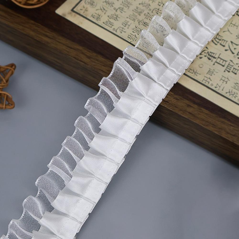 Sewing Accessories Pleated Lace Ribbon Double-layer Multiple Colors Decorative Trim Ribbon Trimming Dress Decorative L белый