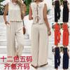 Women 2 Piece Outfit Sleeveless Bow Back Crop Top Wide Leg Pants Summer Casual Matching Set