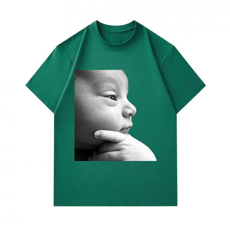 Men's 100% Cotton Crew Neck Short Sleeve T-Shirt, Cute Thoughtful Baby Portrait Print Casual Soft Breathable Tee for Daily Wear