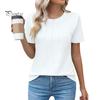 Women Summer Tops O-Neck Short Sleeve Wrinkles Texture Tee Shirt Solid Color Loose Fit Elastic Tops Daily Wear