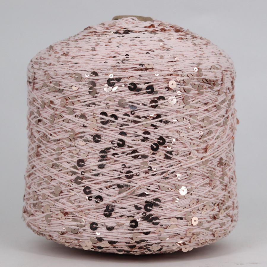 Hand-Knitted Bright Cotton Yarn with Sequins, 3MM+6MM, Combed and Fancy