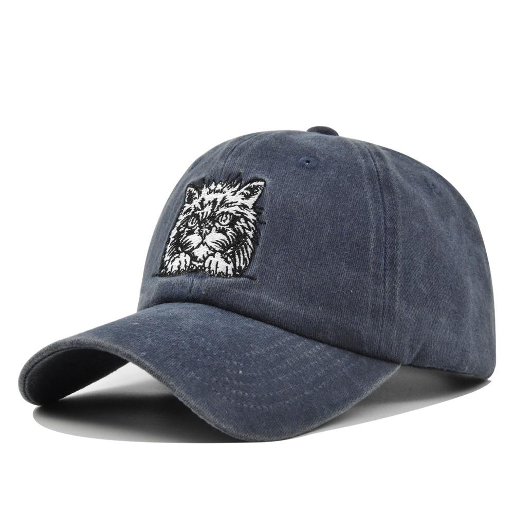 Vintage Cat Embroidery Baseball Cap - Distressed Adjustable Dad Hat For Women/Men Unisex Streetwear Cap