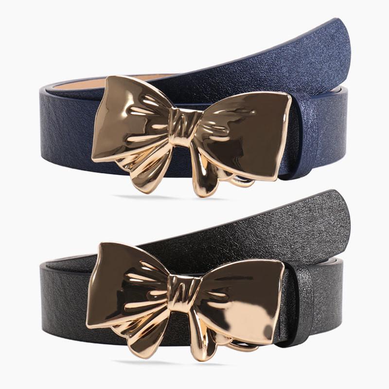 Bow Metal Knot Pu Leather Waist Belt Solid Color Waistband Women Fashion Gift