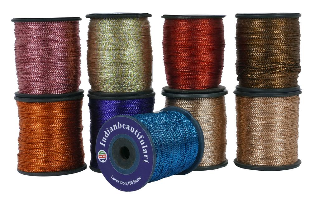 IBA Indianbeautifulart Lurex  Dori  Thread Embroidery  Dori  1mm Metallic  Multicolor  Cord 150 Meter Spool Pack Of 9 Metallic Tinsel Cord