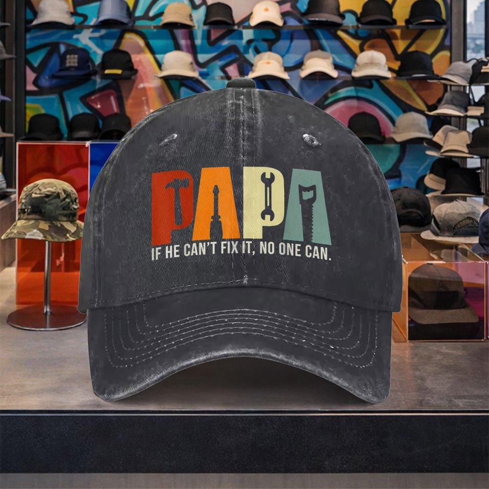 Papa Fix It Tool Washed Baseball Cap Unisex Vintage Adjustable Cotton Outdoor Hat