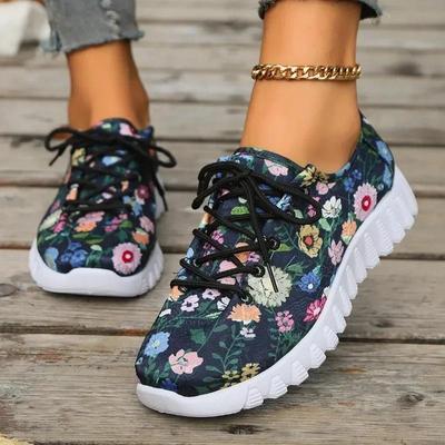 Herbstschuhe für Damen 2025 Mode Bedruckte Damen-Sneaker Lässige Schnür-Plateauschuhe Leichte Atmungsaktive Damen-Laufschuhe
