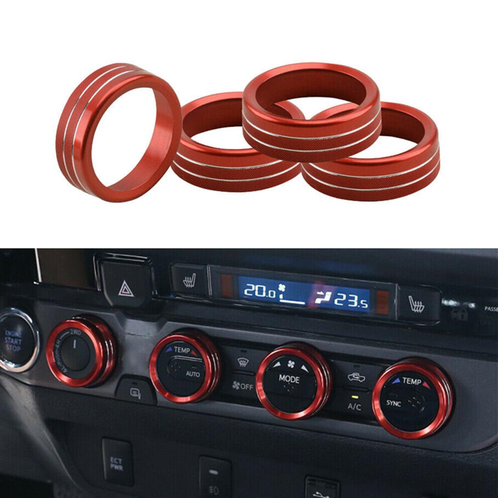 4Pcs Red Car AC Climate Control Ring Knob Trim Cover For Toyota Tacoma 2016-2020