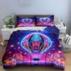 Colorful Hot Air Balloon Decor Bedding Set With 1 Duvet Cover 2 Pillowcases Single Double King Queen, Gift