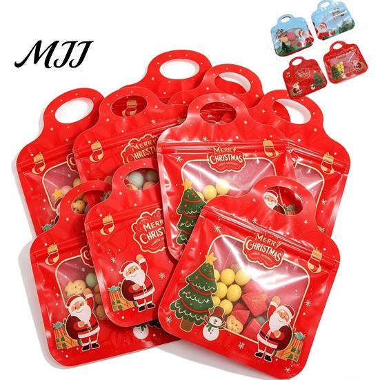 Christmas Supplies for Snacks Treat Bags with Handles, Self-Seal Candy Cookie Plastic Goodie Parties Holiday Party Favors, Clear Window Snack Pouches