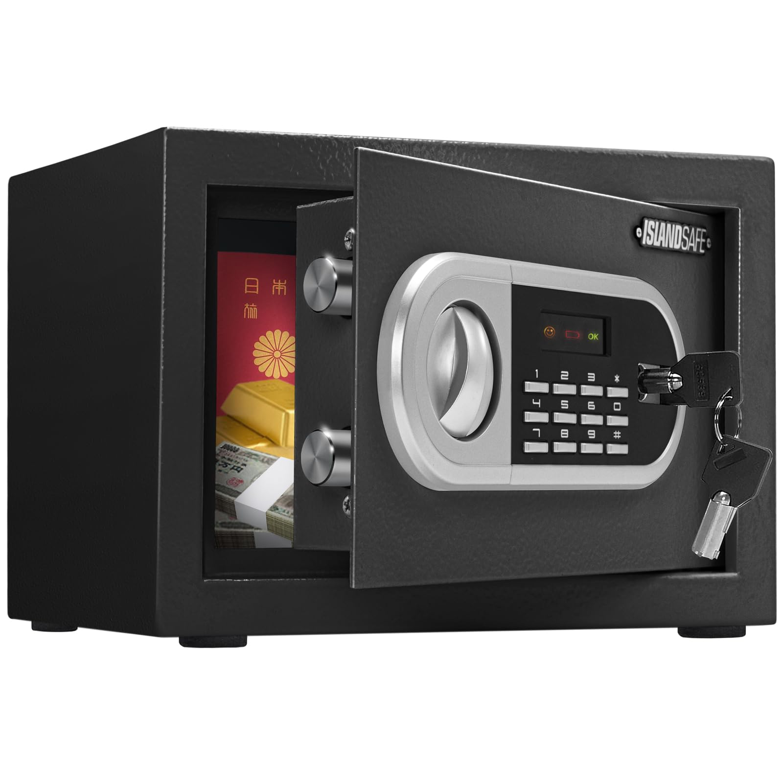 

ISLANDSAFE Digital Compact Security Money Electronic Lock Cubic Feet Lock Box with Jewelry Storage for or Office Safe, Safe, 0.5 Keypad, Home, Hotel, чёрный