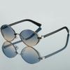 KAMMPT Fashion Retro Oval Gradient Shades Women's Original Brand Design Driving Sunglasses Chic Metal Rim Decor Sun Glasses