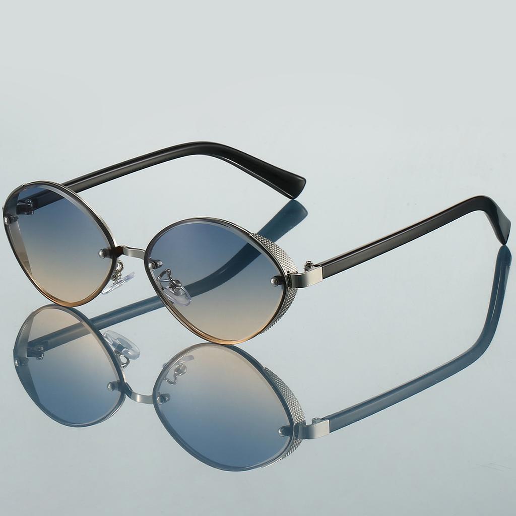 KAMMPT Fashion Retro Oval Gradient Shades Women's Original Brand Design Driving Sunglasses Chic Metal Rim Decor Sun Glasses
