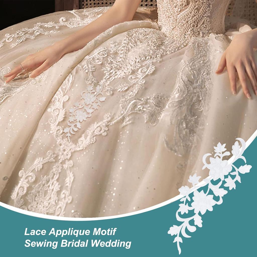 PH PandaHall 4pcs Flowers Iron On Patches, 2 Styles White Embroidery Applique Decorative Patches Embroidered Patch for DIY Cloth Jeans Hats Shirts