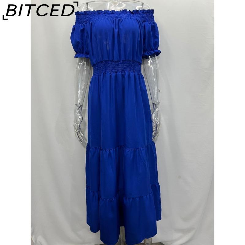 BITCED Long Dress with Open Back and Elastic Waist Popular Bohemian Style with Open Shoulders