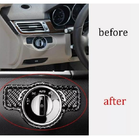 For Benz E-Class 2009-2015 Real Carbon Fiber Headlight Control Button Cover Trim
