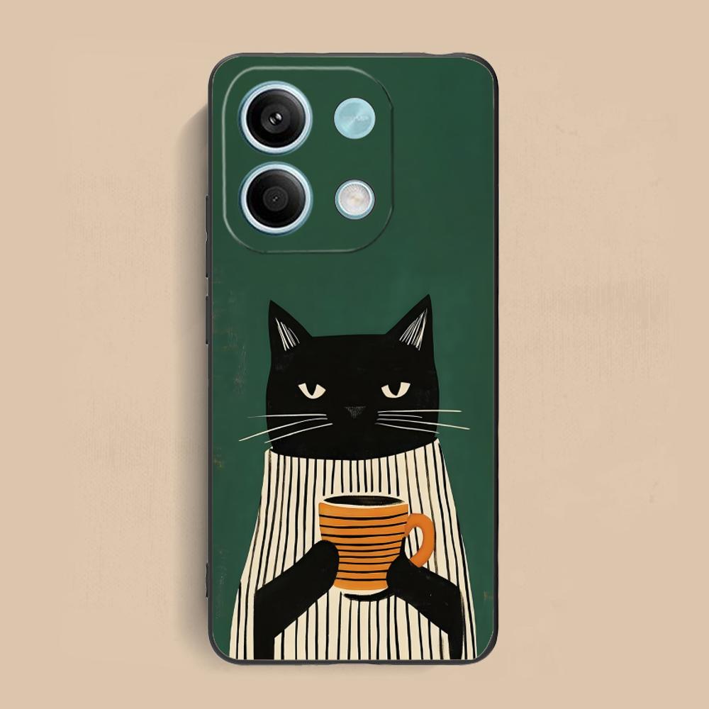 Cute Coffee Cat Matte TPU Mobile Phone Case for Xiaomi Redmi 15 14 13 12 A5 3 2 1 C Plus 4G 5G Colorful Printing Cover