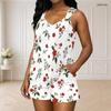 Women Plus Size Floral Printed Sleeveless Ring Strap Tank Top Pocket Shorts Two Piece Set