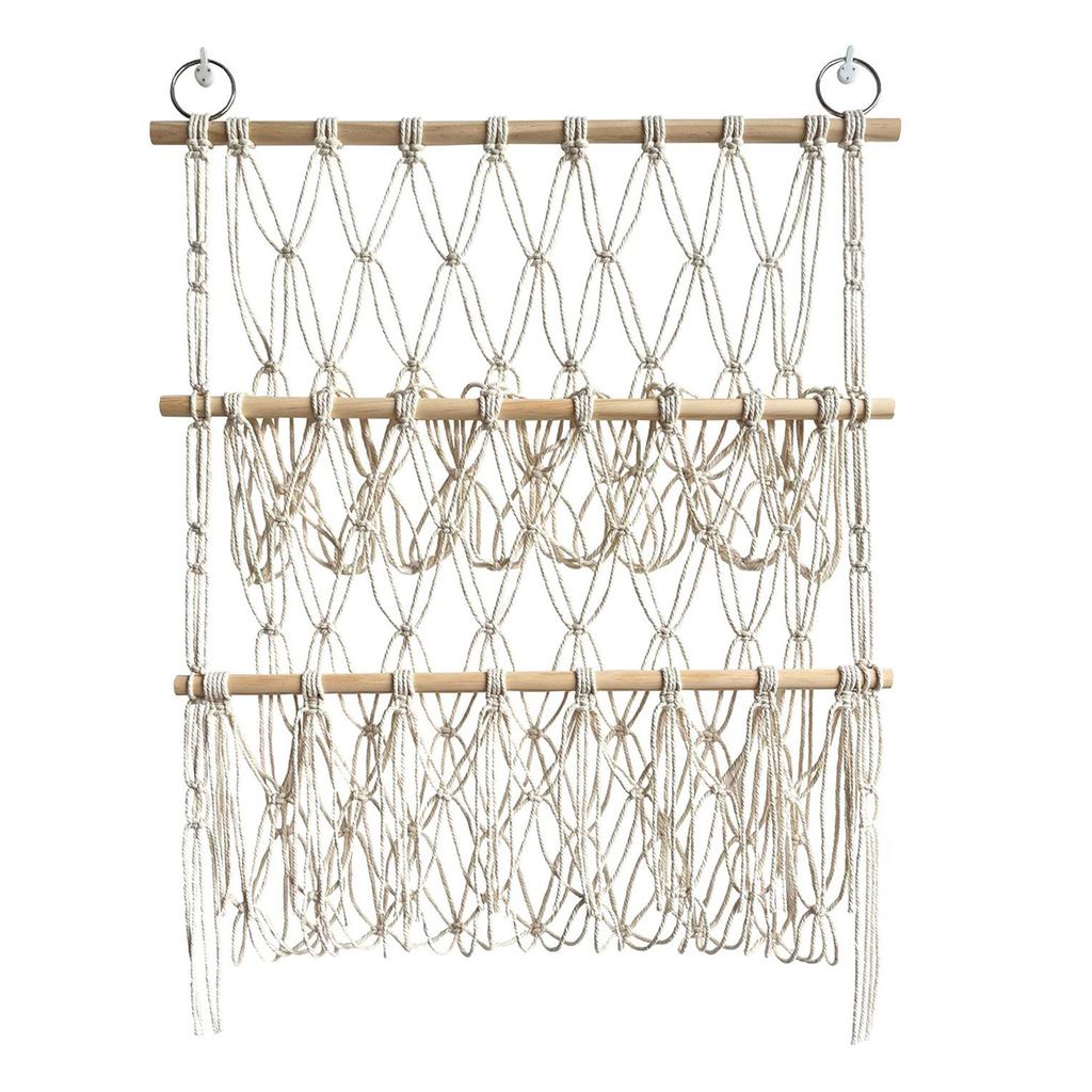 Cotton Stuffed Animal Storage Net With Wooden Rods For Nordic Style Room Decor Toys Blankets Soft