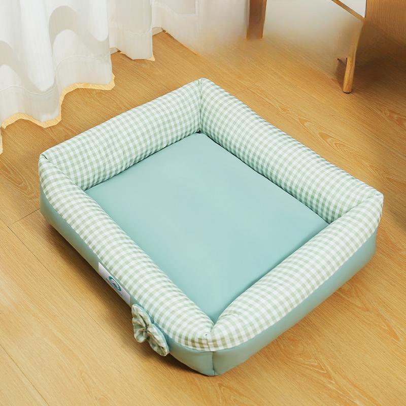 New Plaid Square Kennel and Cat Kennel for All Seasons Cute and Comfortable Dog Mat with Bow Shape