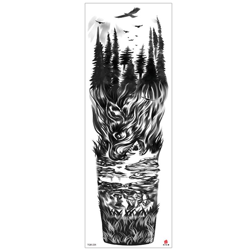 New Waterproof Full Arm Tattoo Stickers – Large Floral & Lion Design, Cross-Style, Hot Selling