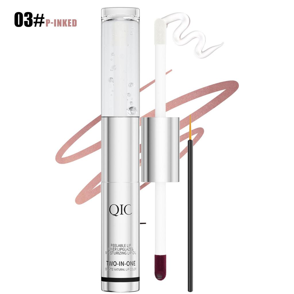 QIC Doppelköpfiges Tear Lip Glaze + Lippenöl Wasserdicht Nicht klebend Tasse Lippenstift 2 in 1 Abziehbarer Lipliner Lippenstift Lippenöl